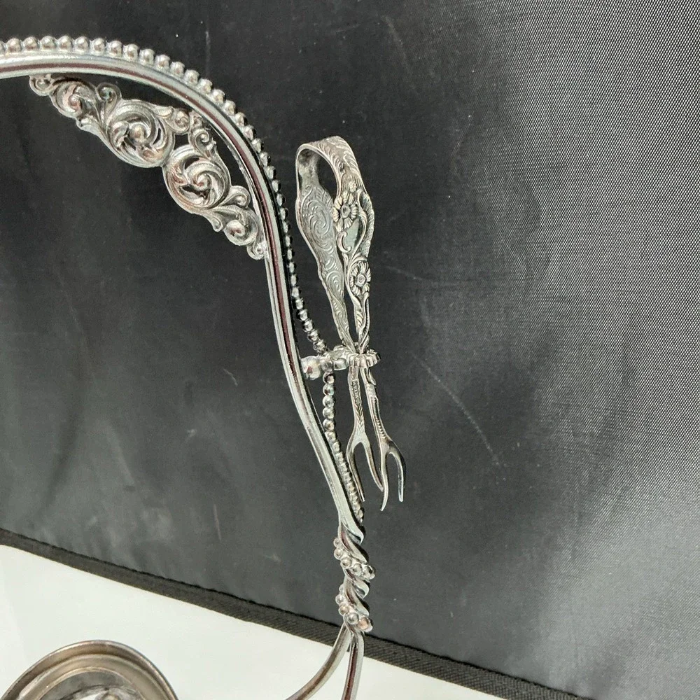 1847 Rogers Bros #312 Silver Bride's Basket & Swedish Tongs